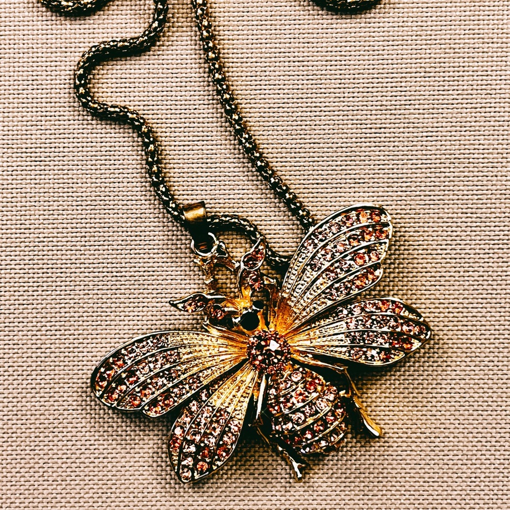 Betsey Johnson Gold and Pink Butterfly Pendant Necklace